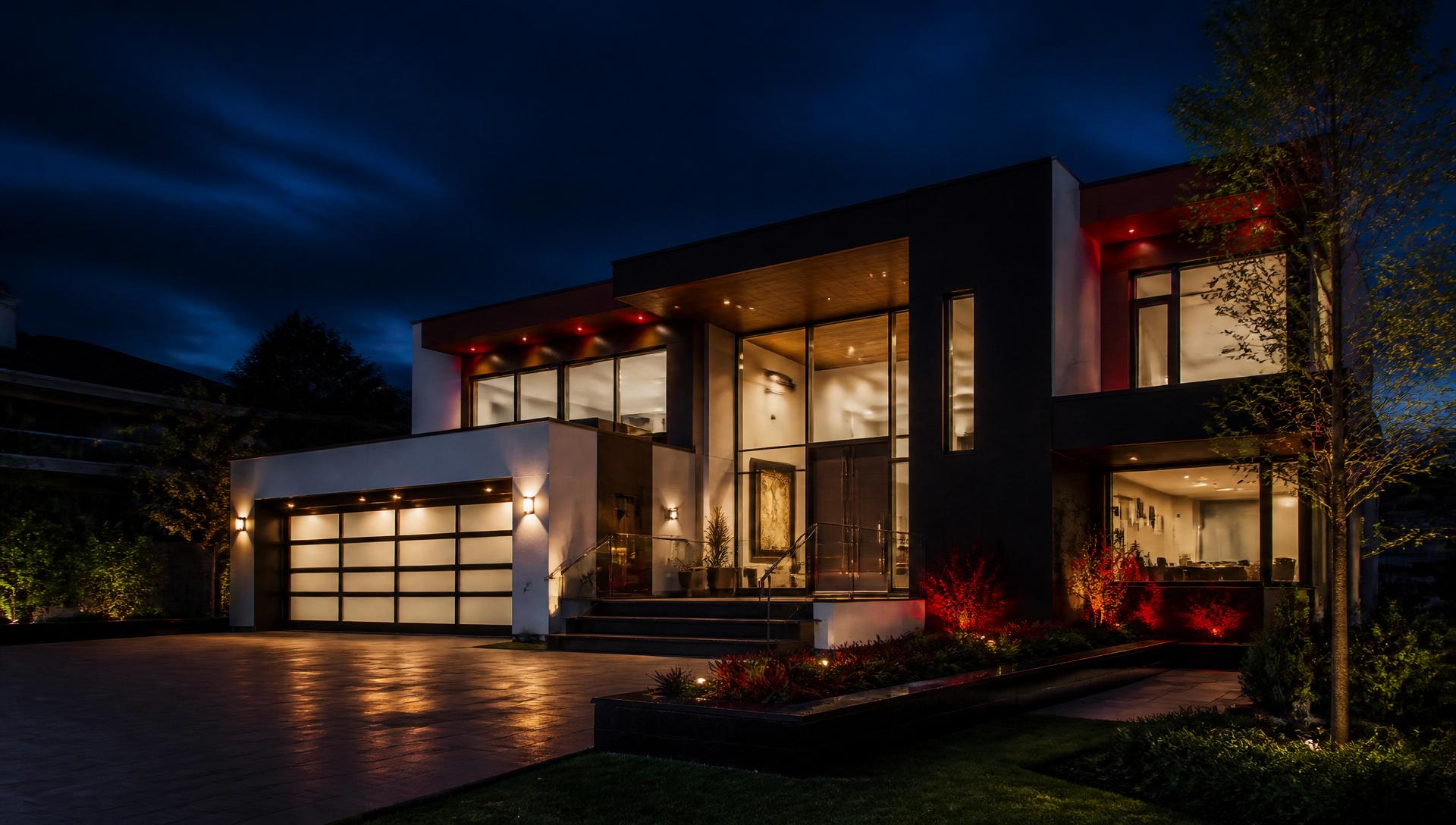 Modern luxury property at twilight